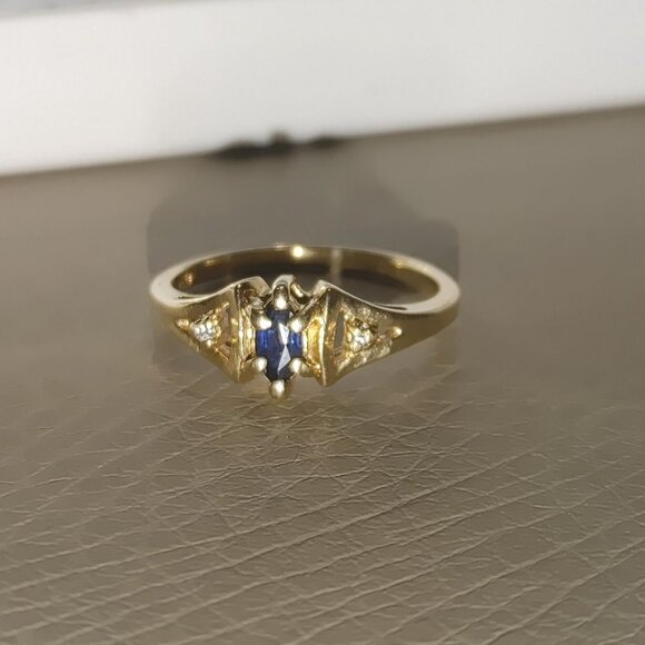 Vintage 1950 Stylecrest 14K Yellow Gold Ring Blue Sapphire Diamond Size 5.5 READ - Picture 6 of 16